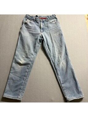 Vintage Lands End Fleece Lined Jeans Mens 32 Made in USA Red Fleece Denim Blue